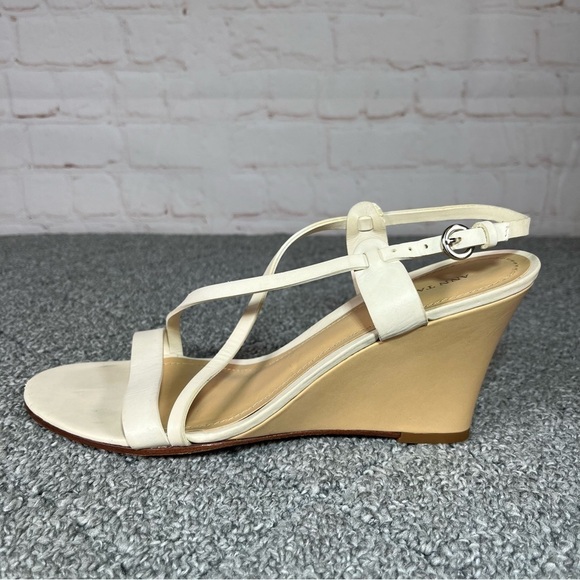 Ann Taylor Strappy Sling Back Wedge Heel Sandals Ivory Size 9.5 - Picture 1 of 8